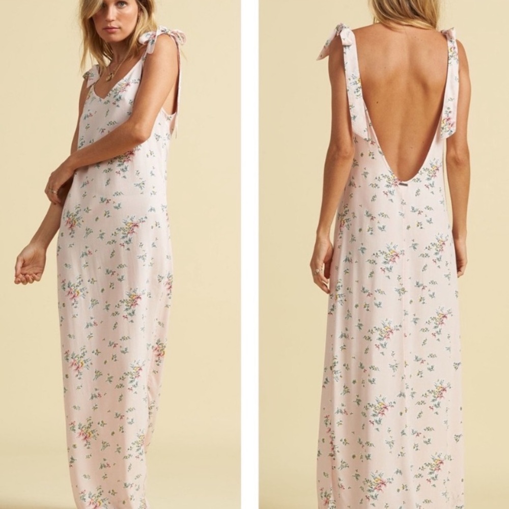 NWT BILLABONG X THE SALTY BLONDE BOHO ETHEREAL LIGHT PINK FLORAL MAXI DRESS L